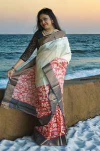 SKU0182 : Pure Tussar Silk Saree With Block Print - Normal Length 6.5 mtr, Multi Color, Block Print, Abstract Print, All, Yes