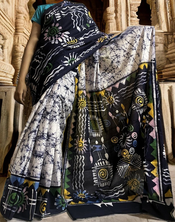 SKU0168 : Pure Cotton – Premium Wax Batik Fabric – Handcrafted, Soft & Breathable  - Normal Length 6.3 mtr Plus, Offwhite, Hand Print, Hand Wash, Yes