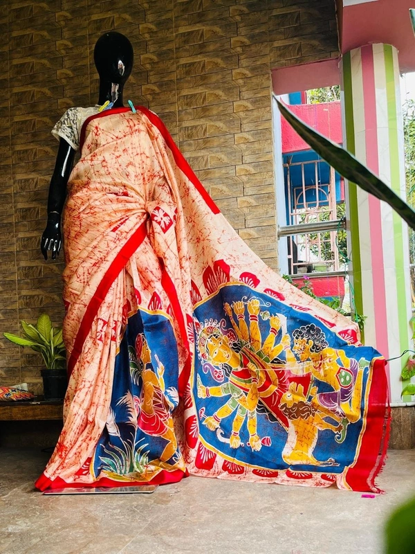 SKU0302 : Pure Cotton – Premium Wax Batik Fabric – Handcrafted, Soft & Breathable  - Normal Length 6.3 mtr Plus, Offwhite, Hand Print, Hand Wash, Yes