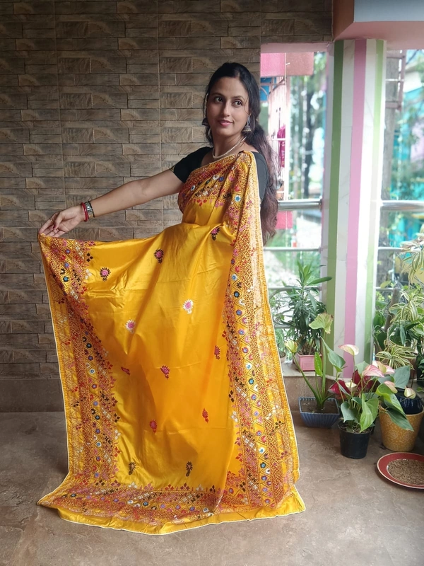 SKU1111 : Elegant Handwoven Bangalore Silk Saree – Gujrati Lambani Work - Dry Wash, Yes