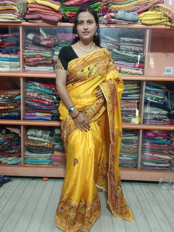 SKU1111 : Elegant Handwoven Bangalore Silk Saree – Gujrati Lambani Work - Dry Wash, Yes