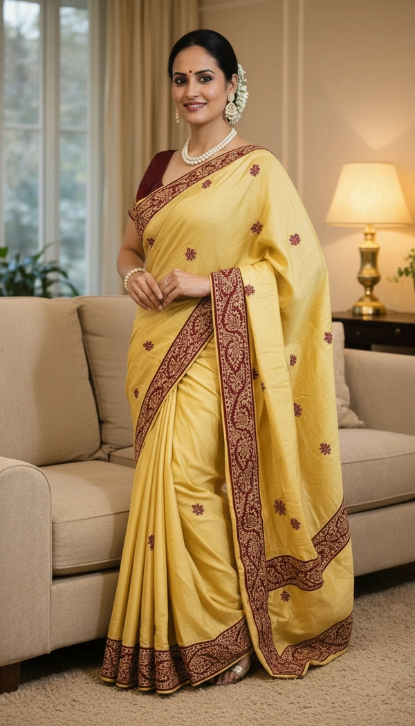 SKU1529 : Pure Silk Saree with Kashmiri Stitch Work | Luxury Handcrafted Festive & Wedding Wear - Dry Clean, Yes