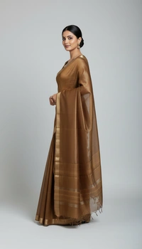 SKU1542 : Pure Muga Tussar Silk Saree – Lightweight Handwoven - Dry Wash, Yes