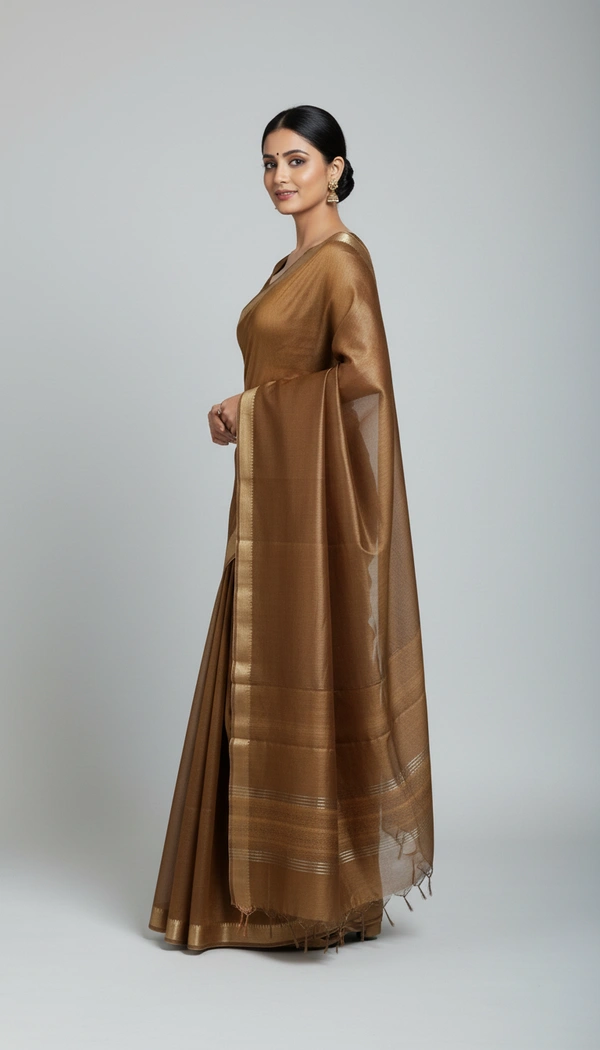 SKU1542 : Pure Muga Tussar Silk Saree – Lightweight Handwoven - Dry Wash, Yes