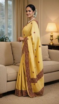 SKU1529 : Pure Silk Saree with Kashmiri Stitch Work | Luxury Handcrafted Festive & Wedding Wear - Dry Clean, Yes