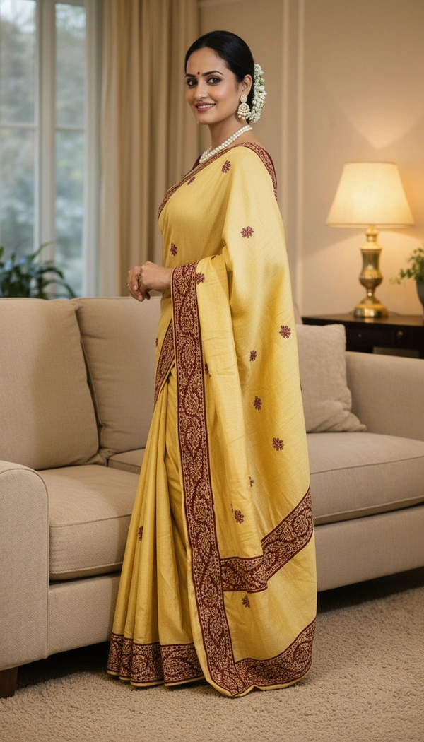 SKU1529 : Pure Silk Saree with Kashmiri Stitch Work | Luxury Handcrafted Festive & Wedding Wear - Dry Clean, Yes