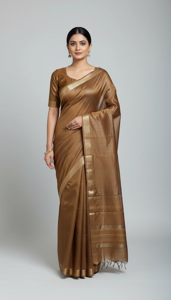SKU1542 : Pure Muga Tussar Silk Saree – Lightweight Handwoven - Dry Wash, Yes