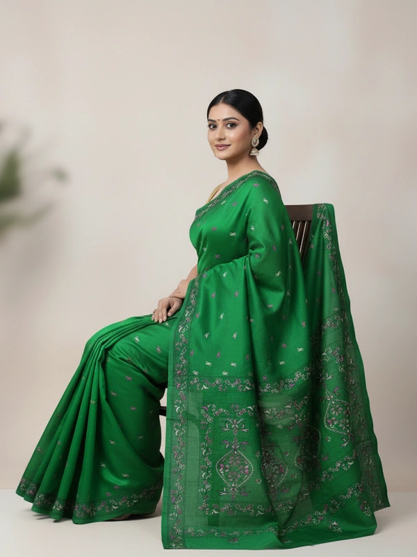 SKU0899 : Pure Silk Kantha Stitch Saree – Handcrafted Bengal - Kantha Stitch, Dry Clean Only, Yes