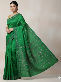 SKU0899 : Pure Silk Kantha Stitch Saree – Handcrafted Bengal - Kantha Stitch, Dry Clean Only, Yes