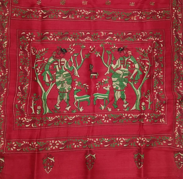 SKU0902 : Pure Silk Kantha Stitch Saree – Handcrafted Bengal - Kantha Stitch, Dry Clean Only, Yes