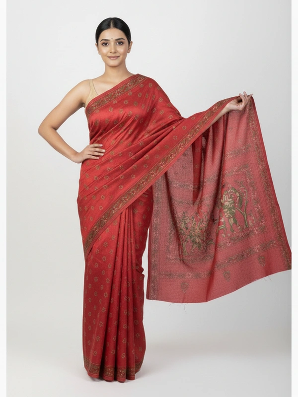 SKU0902 : Pure Silk Kantha Stitch Saree – Handcrafted Bengal - Kantha Stitch, Dry Clean Only, Yes