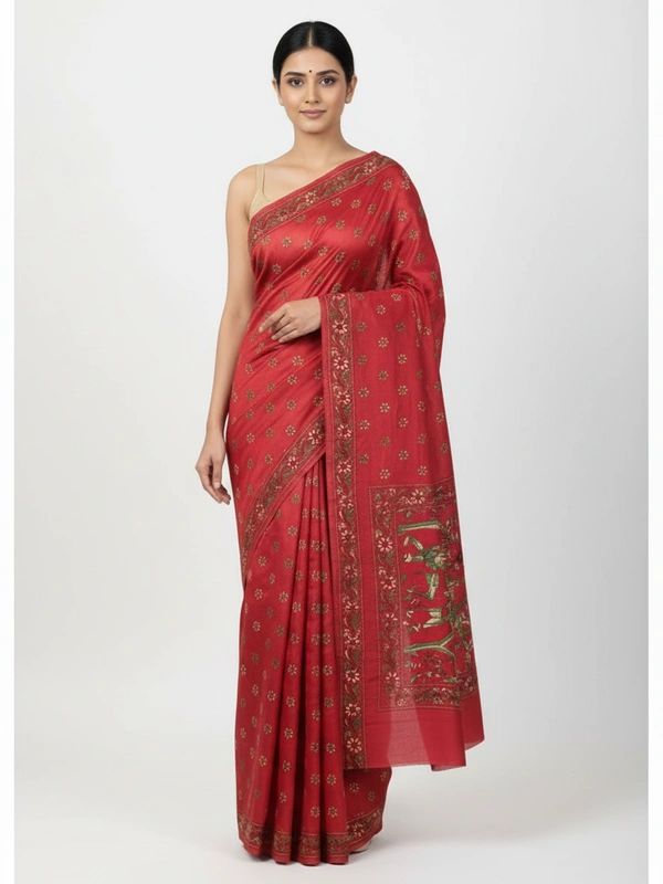 SKU0902 : Pure Silk Kantha Stitch Saree – Handcrafted Bengal - Kantha Stitch, Dry Clean Only, Yes