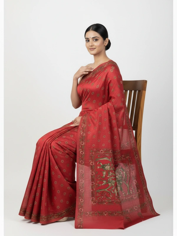 SKU0902 : Pure Silk Kantha Stitch Saree – Handcrafted Bengal - Kantha Stitch, Dry Clean Only, Yes