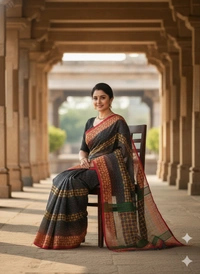 SKU1174 : Elegant Cotton Blend Dhakai Jamdani Saree | Ikkat Design | Hand Woven - Hand Wash, No