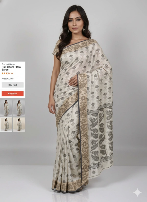  SKU1191 : Pure Khadi Cotton Saree – Handwoven, Lightweight & Breathable Fabric - Hand Wash, Yes