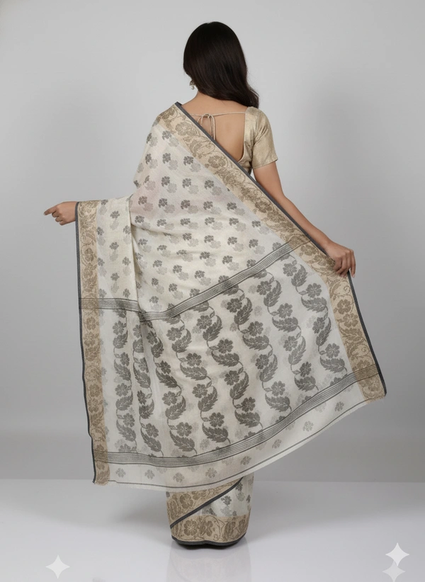  SKU1191 : Pure Khadi Cotton Saree – Handwoven, Lightweight & Breathable Fabric - Hand Wash, Yes