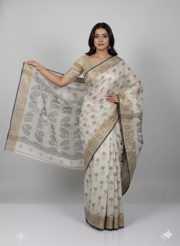  SKU1191 : Pure Khadi Cotton Saree – Handwoven, Lightweight & Breathable Fabric - Hand Wash, Yes