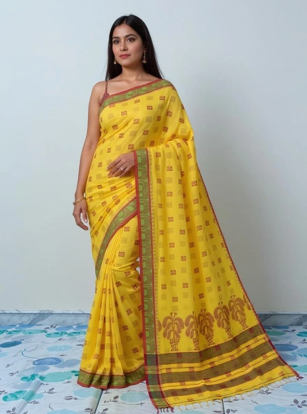  SKU1190 : Pure Khadi Cotton Saree – Handwoven, Lightweight & Breathable Fabric - Hand Wash, Yes