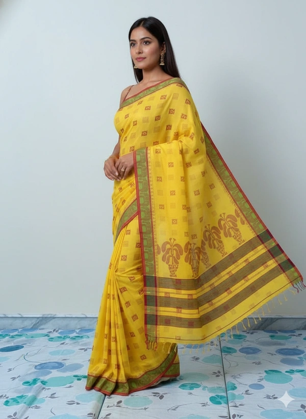  SKU1190 : Pure Khadi Cotton Saree – Handwoven, Lightweight & Breathable Fabric - Hand Wash, Yes