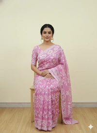 SKU1150 : Elegant Cotton Blend Jamdani Saree | Dhakai Jamdai - Hand Wash, Yes