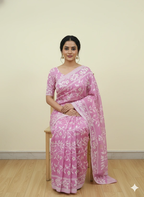 SKU1150 : Elegant Cotton Blend Jamdani Saree | Dhakai Jamdai - Hand Wash, Yes