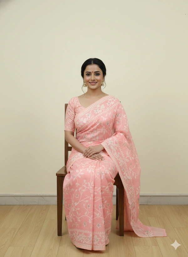 SKU1153 : Elegant Cotton Blend Jamdani Saree | Dhakai Jamdai - Hand Wash, Yes