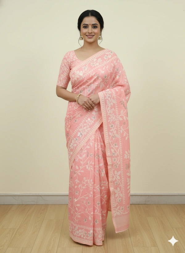 SKU1153 : Elegant Cotton Blend Jamdani Saree | Dhakai Jamdai - Hand Wash, Yes