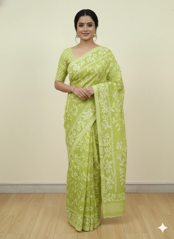 SKU1161 : Elegant Cotton Blend Jamdani Saree | Dhakai Jamdai - Hand Wash, Yes