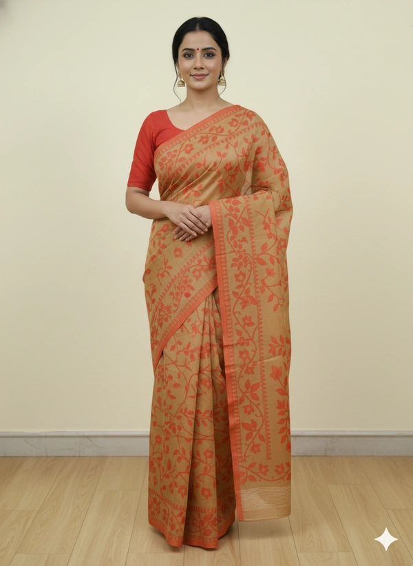 SKU1164 : Elegant Cotton Blend Jamdani Saree | Dhakai Jamdai - Hand Wash, Yes