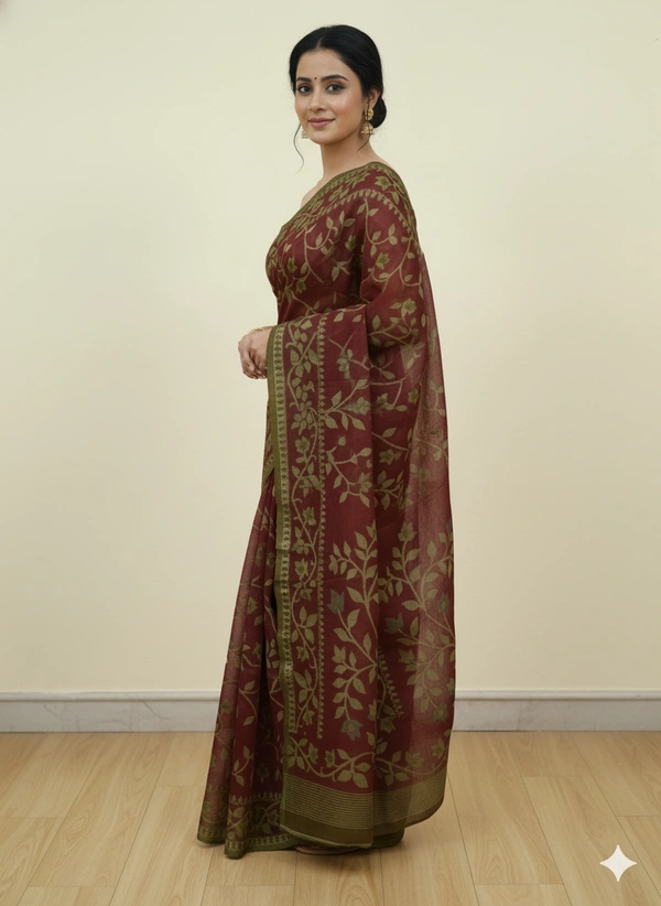 SKU1166 : Elegant Cotton Blend Jamdani Saree | Dhakai Jamdai - Hand Wash, Yes