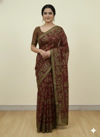 SKU1166 : Elegant Cotton Blend Jamdani Saree | Dhakai Jamdai - Hand Wash, Yes