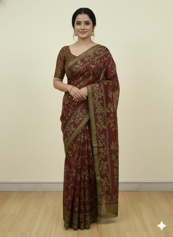 SKU1166 : Elegant Cotton Blend Jamdani Saree | Dhakai Jamdai - Hand Wash, Yes