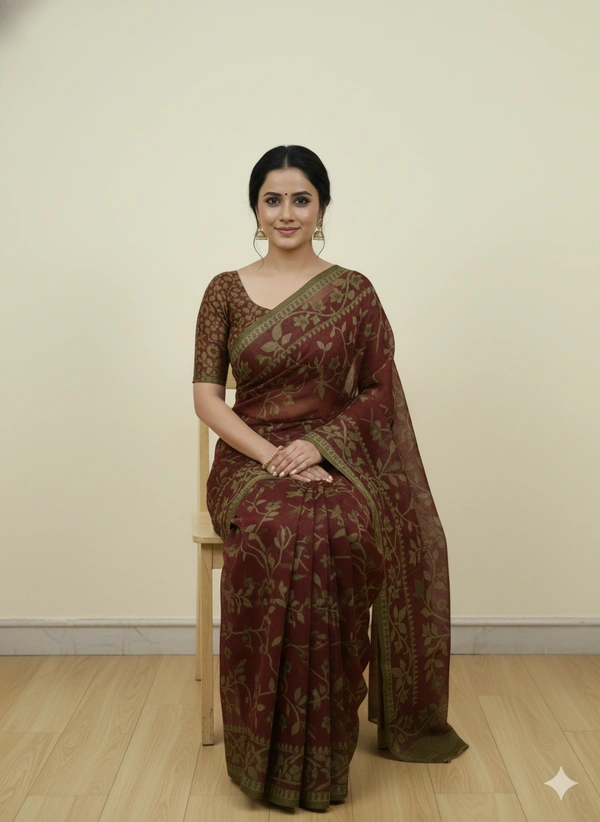SKU1166 : Elegant Cotton Blend Jamdani Saree | Dhakai Jamdai - Hand Wash, Yes