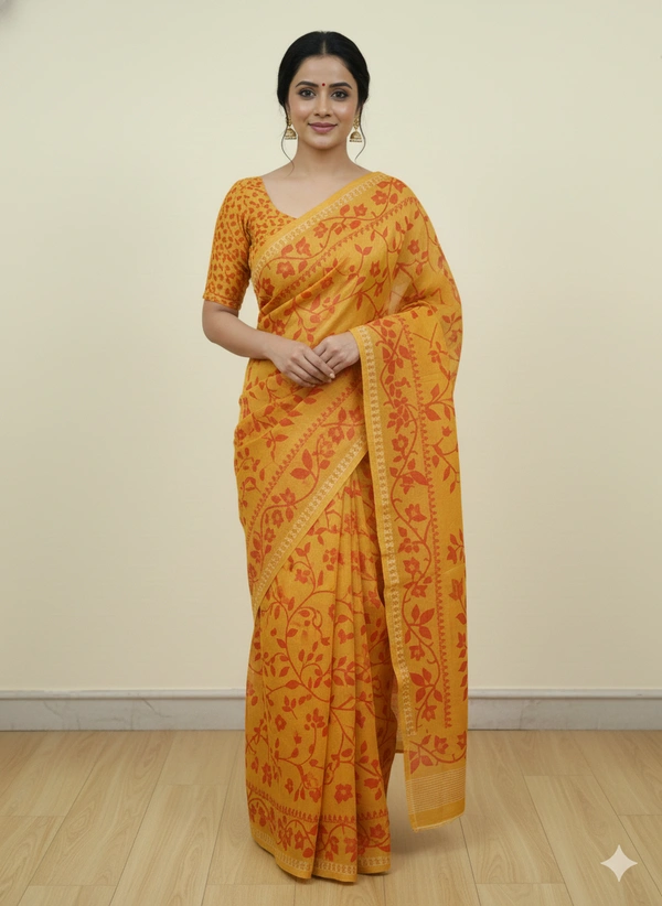 SKU1167 : Elegant Cotton Blend Jamdani Saree | Dhakai Jamdai - Hand Wash, Yes