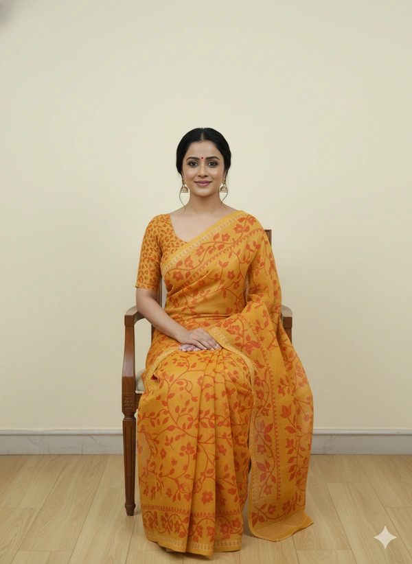 SKU1167 : Elegant Cotton Blend Jamdani Saree | Dhakai Jamdai - Hand Wash, Yes