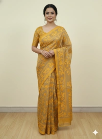SKU1168 : Elegant Cotton Blend Jamdani Saree | Dhakai Jamdai - Hand Wash, Yes
