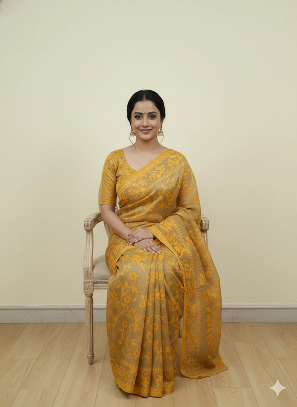 SKU1168 : Elegant Cotton Blend Jamdani Saree | Dhakai Jamdai - Hand Wash, Yes