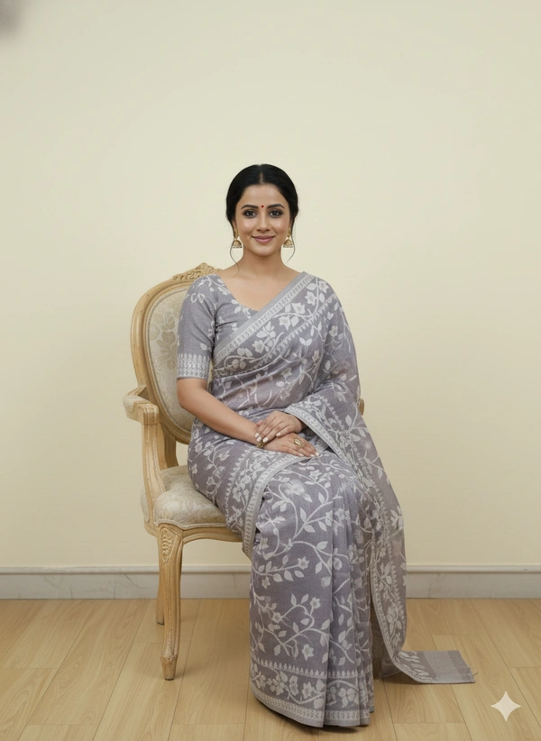 SKU1169 : Elegant Cotton Blend Jamdani Saree | Dhakai Jamdai - Hand Wash, Yes