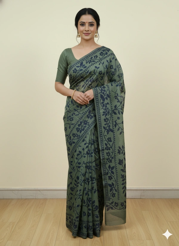 SKU1170 : Elegant Cotton Blend Jamdani Saree | Dhakai Jamdai - Hand Wash, Yes