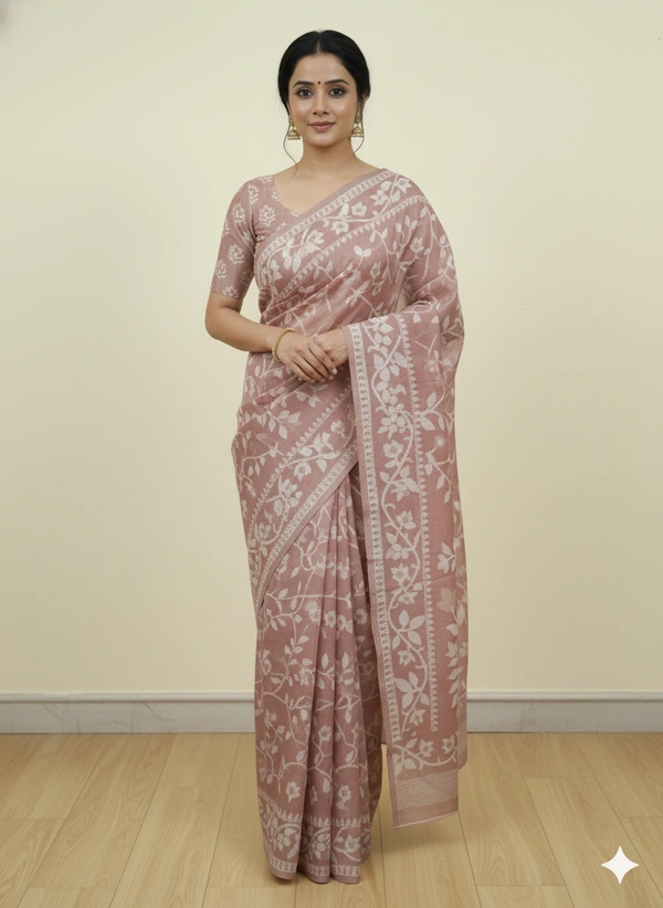 SKU1172 : Elegant Cotton Blend Jamdani Saree | Dhakai Jamdai - Hand Wash, Yes