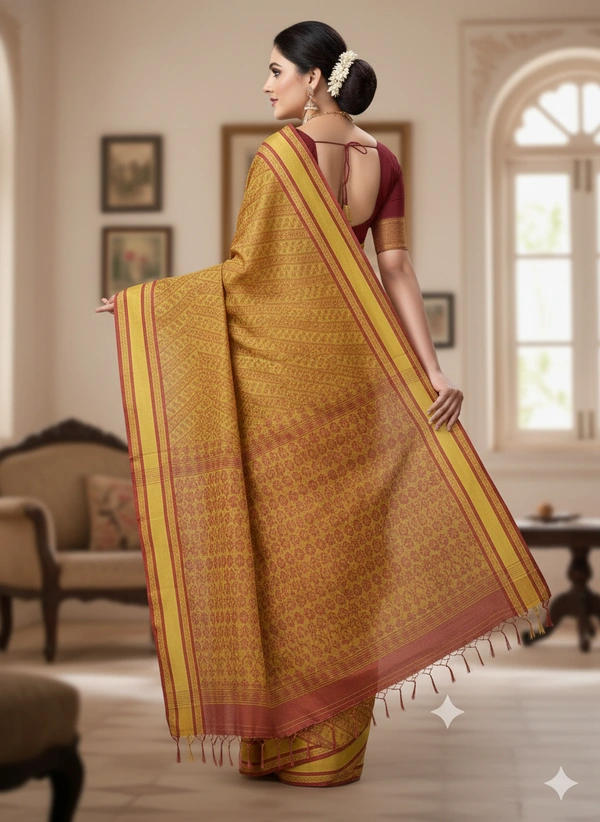  SKU1189 : Pure Khadi Cotton Saree – Handwoven, Lightweight & Breathable Fabric - Hand Wash, Yes