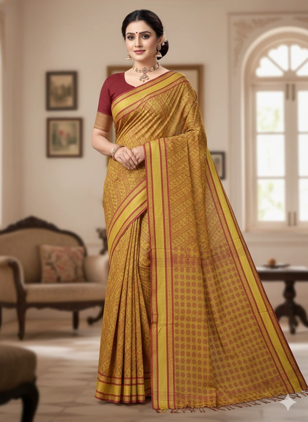  SKU1189 : Pure Khadi Cotton Saree – Handwoven, Lightweight & Breathable Fabric - Hand Wash, Yes