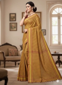  SKU1189 : Pure Khadi Cotton Saree – Handwoven, Lightweight & Breathable Fabric - Hand Wash, Yes