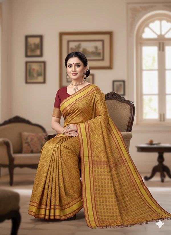  SKU1189 : Pure Khadi Cotton Saree – Handwoven, Lightweight & Breathable Fabric - Hand Wash, Yes