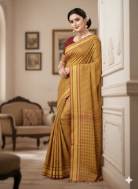  SKU1189 : Pure Khadi Cotton Saree – Handwoven, Lightweight & Breathable Fabric - Hand Wash, Yes