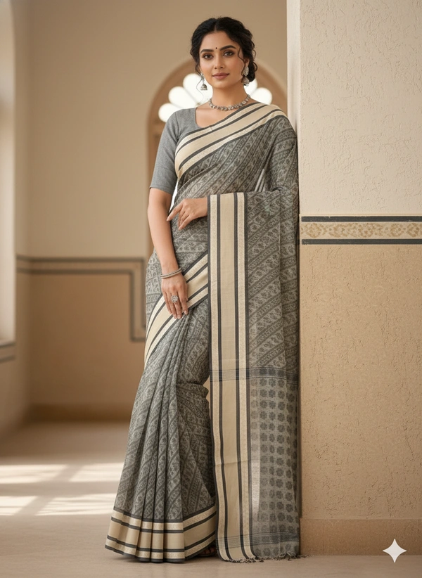  SKU1188 : Pure Khadi Cotton Saree – Handwoven, Lightweight & Breathable Fabric - Hand Wash, Yes