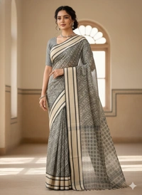  SKU1188 : Pure Khadi Cotton Saree – Handwoven, Lightweight & Breathable Fabric - Hand Wash, Yes