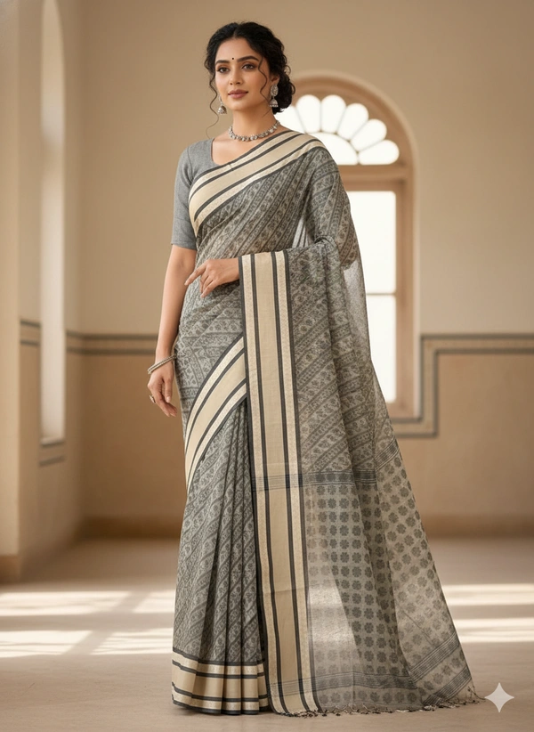  SKU1188 : Pure Khadi Cotton Saree – Handwoven, Lightweight & Breathable Fabric - Hand Wash, Yes
