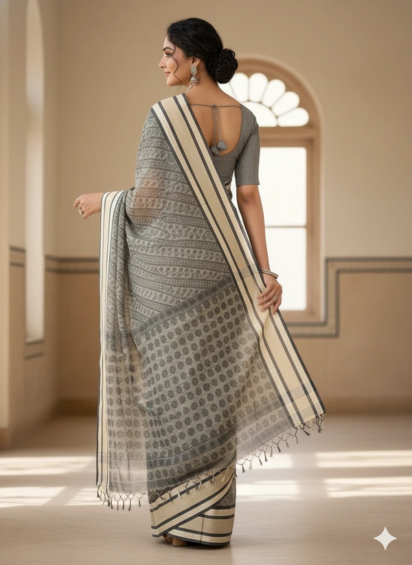  SKU1188 : Pure Khadi Cotton Saree – Handwoven, Lightweight & Breathable Fabric - Hand Wash, Yes