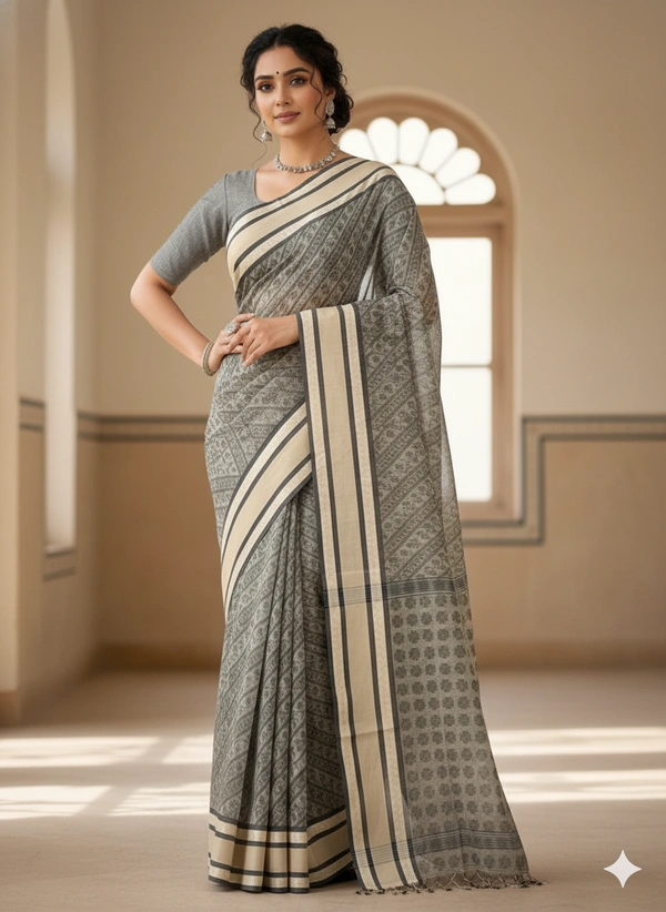  SKU1188 : Pure Khadi Cotton Saree – Handwoven, Lightweight & Breathable Fabric - Hand Wash, Yes